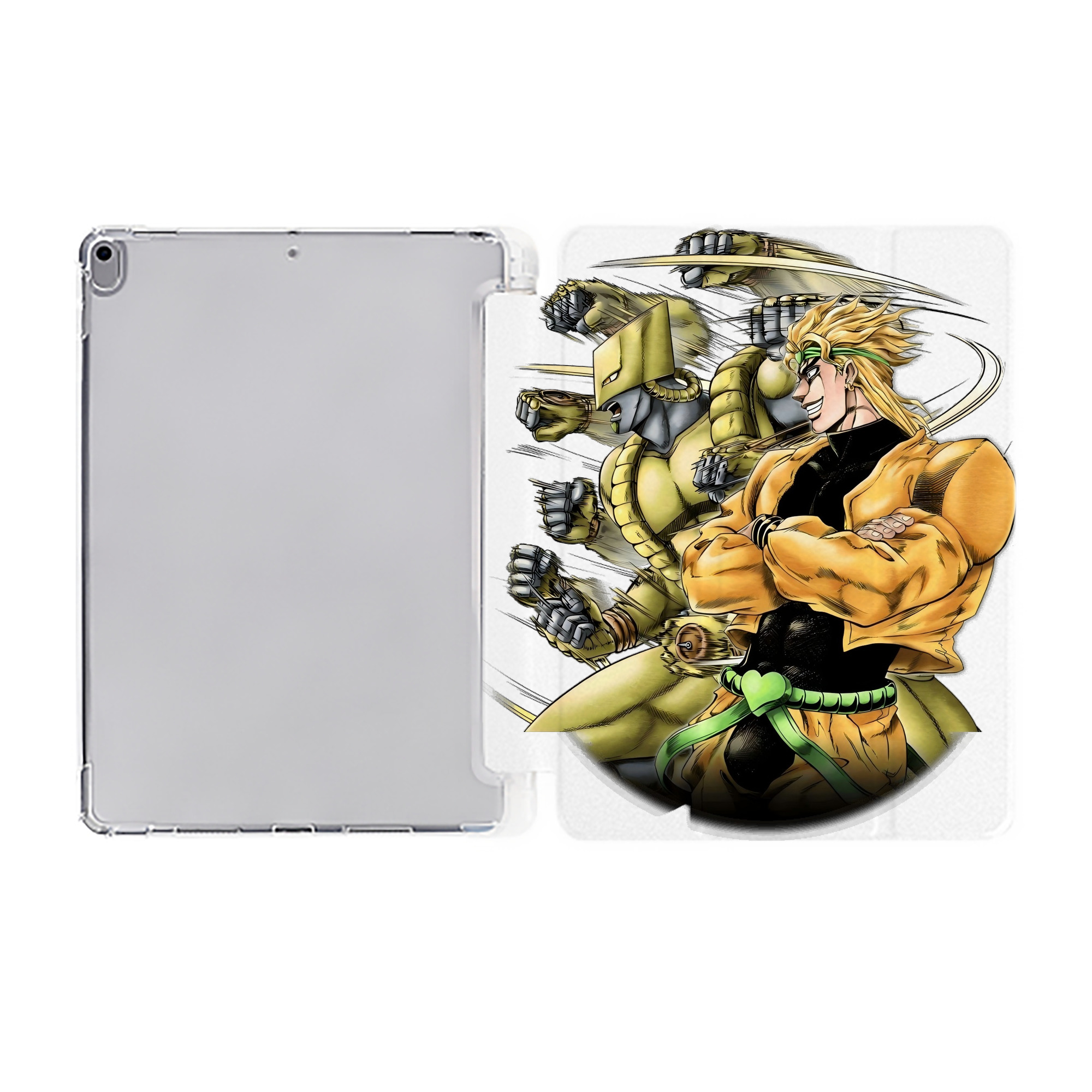 （画像用） ジョジョの奇妙な冒険 ディオ?ブランドー JoJo's Bizarre Adventure Dio Brando IPad ケース ペン収納付き 三つ折りスタンド PUレザー×シリコン 対応機種9.5/10.5/10.9インチ